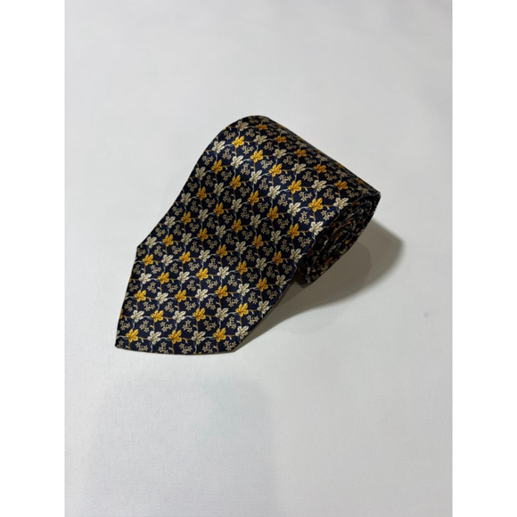 Leonard Studio Paris Silk Tie Navy Yellow Floral Pattern Made In France